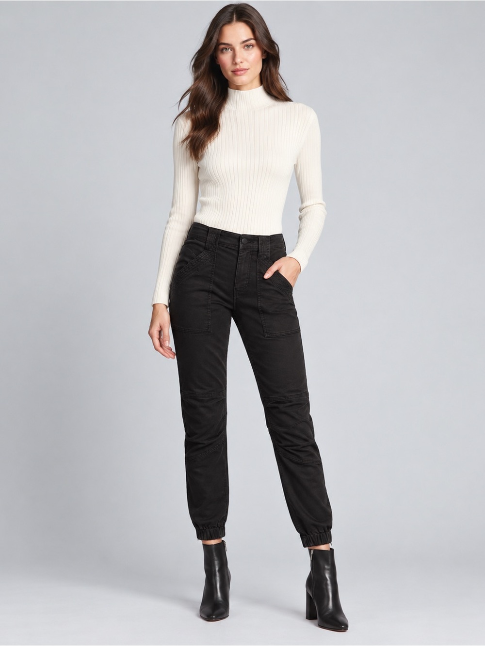 FRAME Trapunto Moto Utility Pants Black Cropped Jogger Size 24